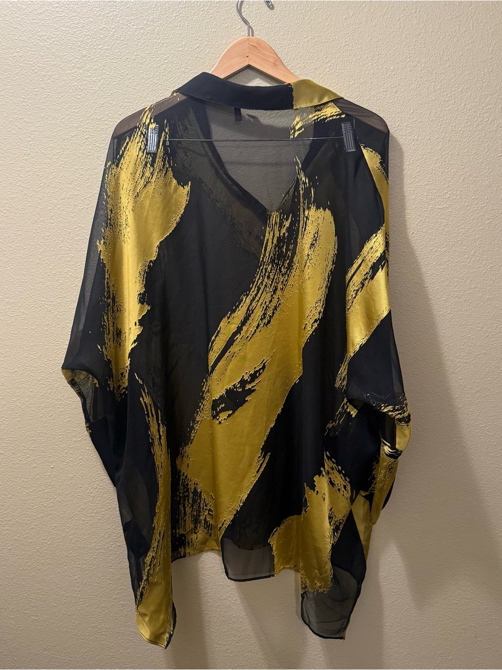 Women’s XL Donna Karan New York Black & Gold Sheer Asymmetric Tunic Blouse - Picture 9 of 15
